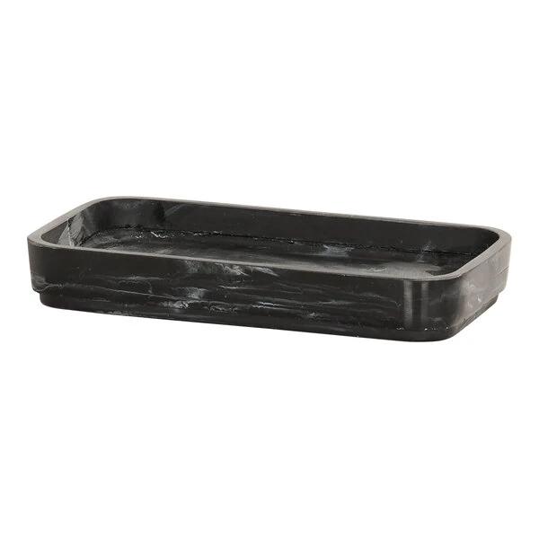 Cal-Mil 8 1/4" x 4 1/4" x 1" Black Swirl Resin Spoon Rest 23861-124