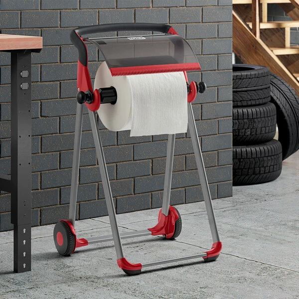 Tork Performance W1 Red / Smoke Portable Floor Stand Wiper Roll Dispenser 6520281