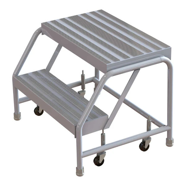 Tri-Arc 2-Step Aluminum Mobile Step Stool with Ribbed Tread, 24" Wide Steps, and 14" Deep Top Step WLAR002244 - 350 lb. Capacity