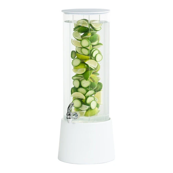 Cal-Mil Logan 3 Gallon Round Beverage Dispenser with Infusion Chamber and White Melamine Base 26135-3INF-15