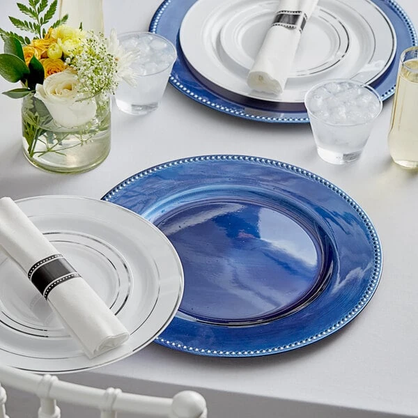 Choice 13" Round Royal Blue Beaded Rim Plastic Charger Plate - 12/Case