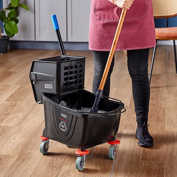 Lavex 26 Qt. Black Mop Bucket and Side Press Wringer Combo
