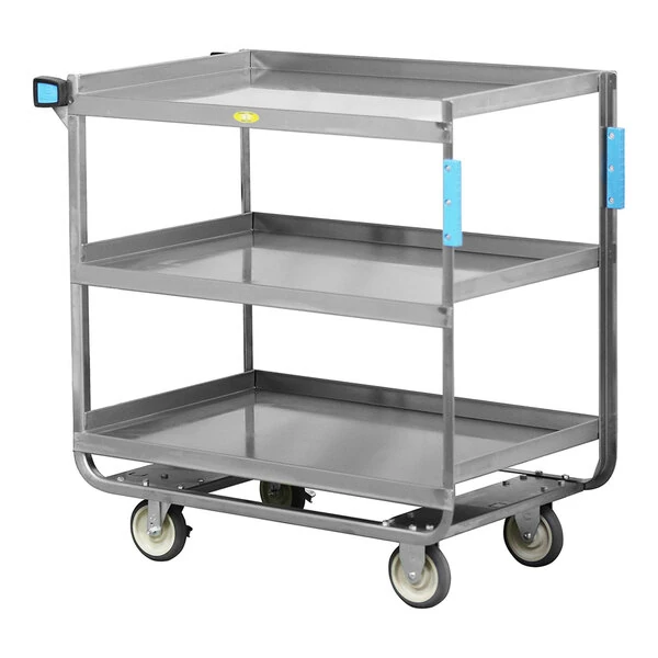 Lakeside 170867 Heavy-Duty 3-Shelf Trailing Utility Cart with Fixed Push Handle