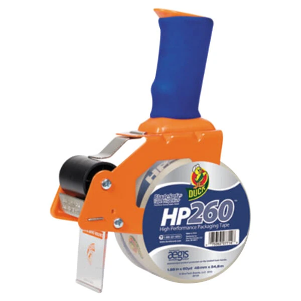 Duck Tape 1078566 Bladesafe 2" Orange Pistol Grip Packaging Tape Gun with Antimicrobial Covering
