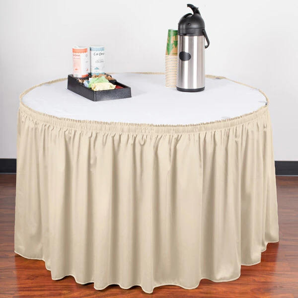 Snap Drape 5412CE29S3-756 Wyndham 13' x 29" Bone Shirred Pleat Table Skirt with Velcro® Clips