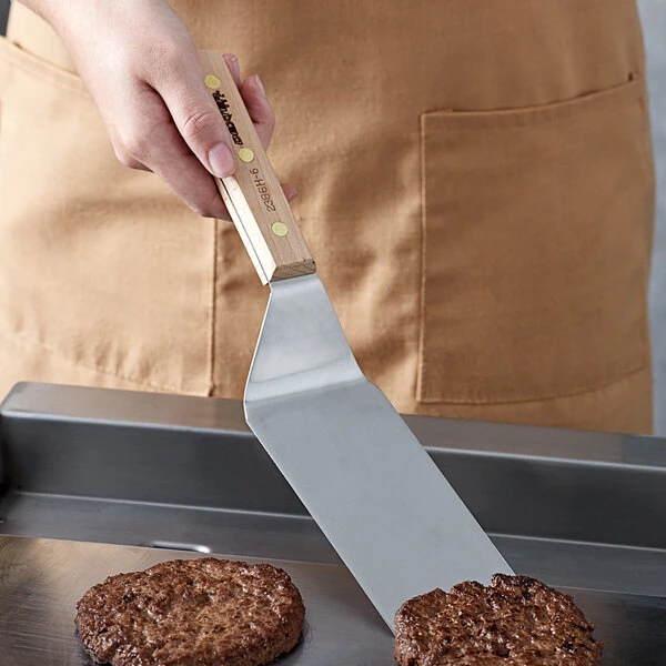 Dexter-Russell 16221 Traditional 6" x 3" High-Carbon Steel Solid Square Edge Turner - Beechwood Handle