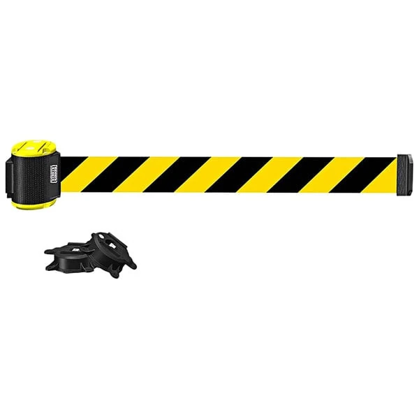 Banner Stakes 15' Yellow/Black Diagonal Stripe Magnetic Wall Mount Belt Barrier MH1507