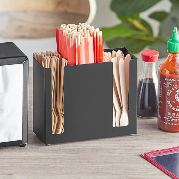 Choice Black Stainless Steel 3-Compartment Flatware / Chopstick Organizer