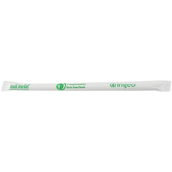 Stalk Market Planet+ PLA-S8W-C 7 3/4" Clear Giant Compostable Wrapped PLA Straw - 2,000/Case