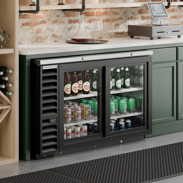 Beverage-Air BB58HC-1-GS-B 59" Black Counter Sliding Glass Door Back Bar Refrigerator