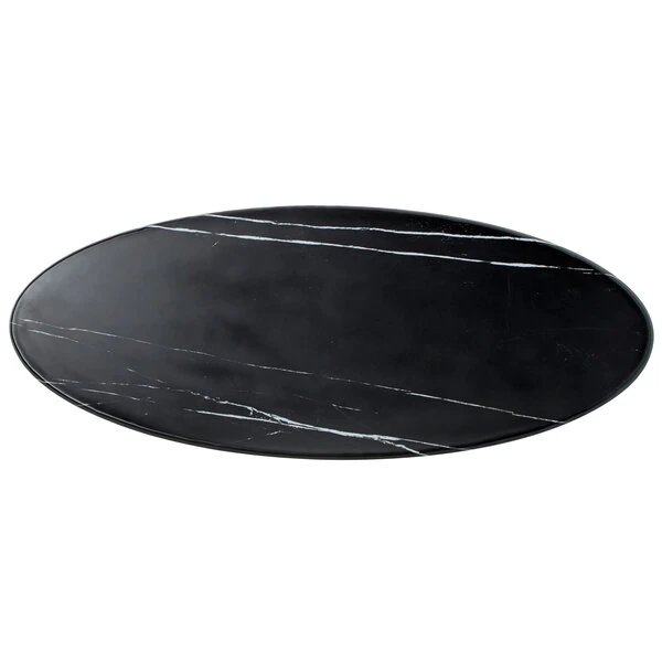 American Metalcraft MB25 25 1/2" x 10 1/4" x 1 1/8" Oval Melamine Serving Board - Faux Black Marble