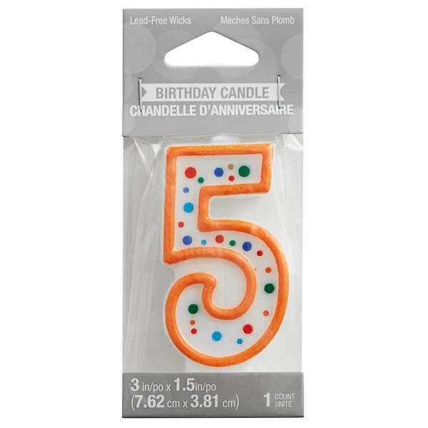 Creative Converting 104564 3" Polka Dot "5" Candle