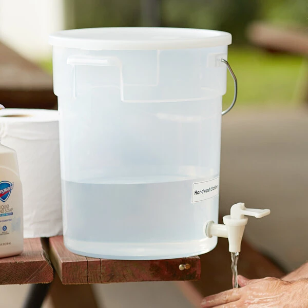 Choice 6 Gallon Clear Round Dispenser for Handwashing with Set of Labels