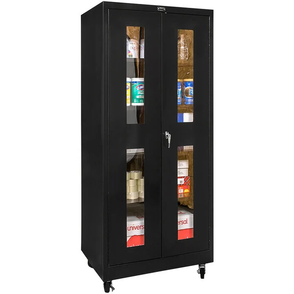 Hallowell 36" x 24" x 72" Black Mobile Storage Cabinet with Safety-View Doors - Unassembled 415S24SVM-ME