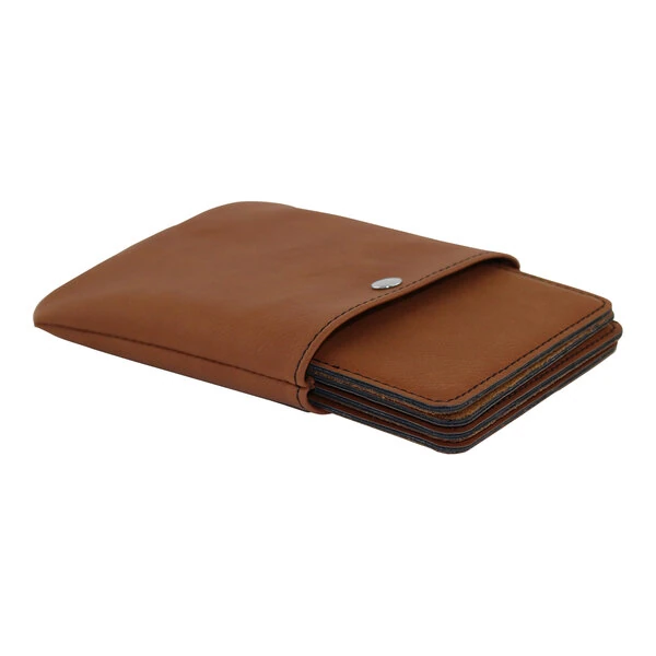 Franmara Suave 3 7/8" Rawhide Square Leatherette Coaster Set with Snap Pouch - 4/Set