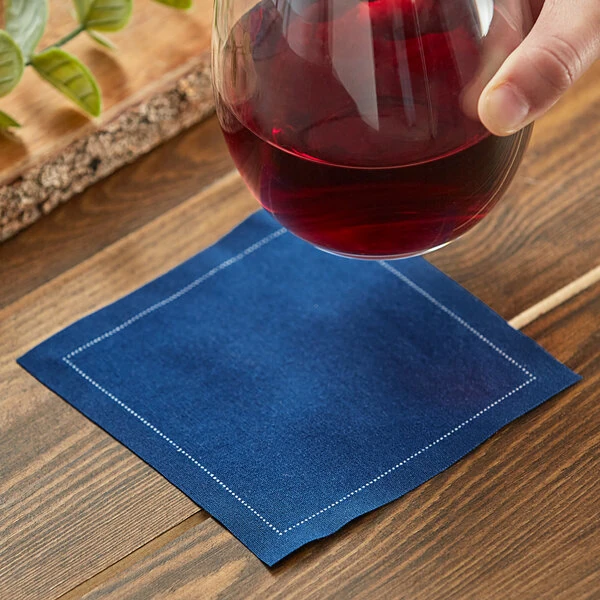 Choice 4 5/16 inch x 4 5/16 inch Customizable Navy Blue Single-Use Cotton Beverage Napkin - 1,200/Case