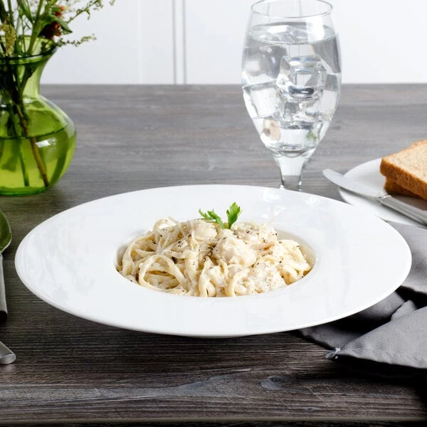 Bon Chef 5000012B Wide Rim 11" White Bone China Pasta Bowl - 12/Pack