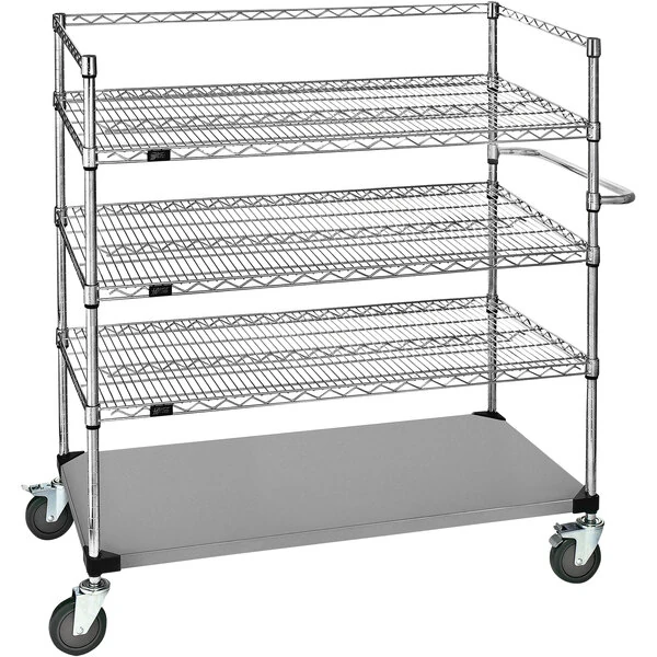 Quantum 24" x 36" x 80" Stainless Steel Medical Cart with 3 Wire Shelves and 1 Steel Shelf WRSC4-54-2436FS