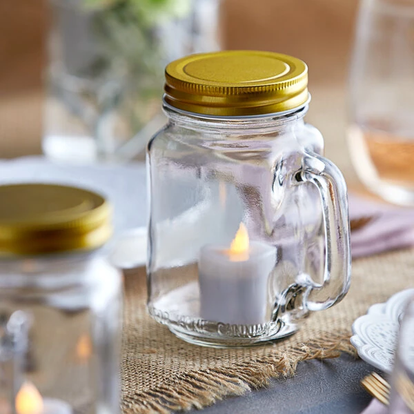 Acopa 16 oz. Mason Candle Holder with Handle & Lid - 12/Pack