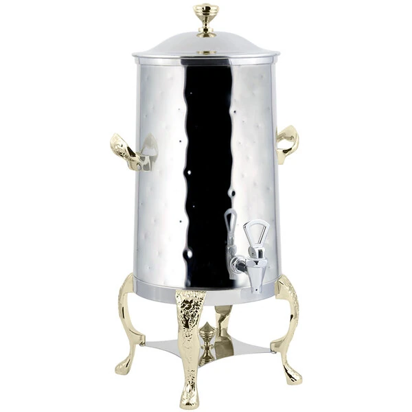 Bon Chef 47001-1-H Renaissance 1.5 Gallon Insulated Hammered Stainless Steel Coffee Chafer Urn with Brass Trim