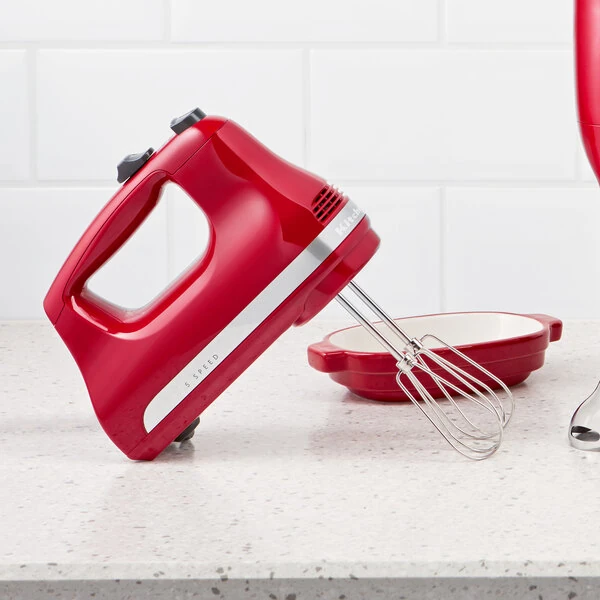 KitchenAid KHM512ER Ultra Power Empire Red 5 Speed Hand Mixer with Stainless Steel Turbo Beaters - 120V