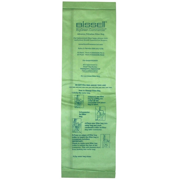 Bissell Commercial U8000-PK25 Vacuum Filter Bags for BGU8000 Vacuum Cleaner - 25/Pack