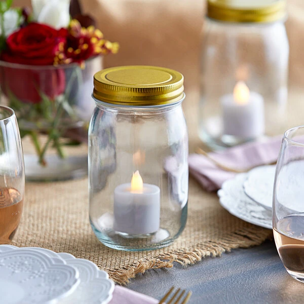 Acopa 16 oz. Mason Candle Holder with Gold Lid - 12/Pack