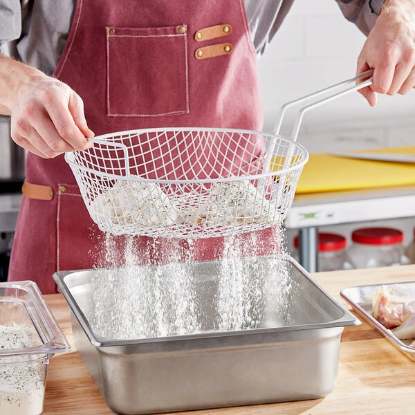 Choice 12" Epoxy-Coated Coarse Mesh Breading Basket with Helper Handle