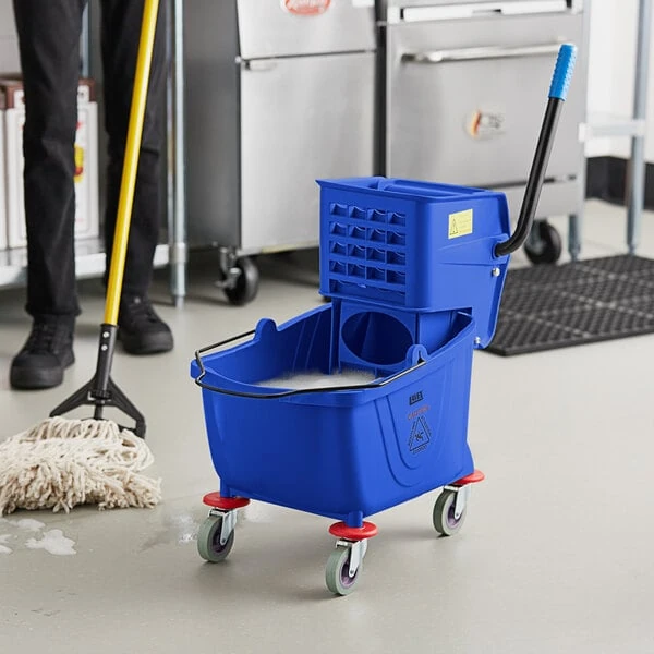 Lavex 26 Qt. Blue Mop Bucket and Side Press Wringer Combo