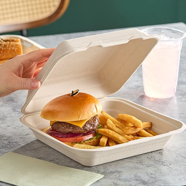 Dart 9" x 9" Compostable Fiber Hinged Take-Out Container - 200/Case