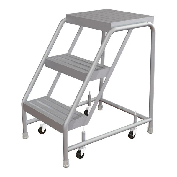 Tri-Arc 3-Step Aluminum Mobile Step Stool with Ribbed Tread, 16" Wide Steps, and 14" Deep Top Step WLAR003164 - 350 lb. Capacity