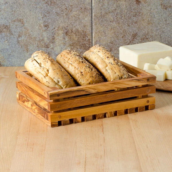 American Metalcraft OWBB2 6" x 8" Olive Wood Bread Crate