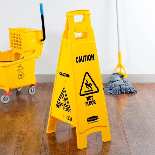 Rubbermaid® FG611477YEL 37" Yellow 4-Sided Wet Floor Sign - "Caution Wet Floor"