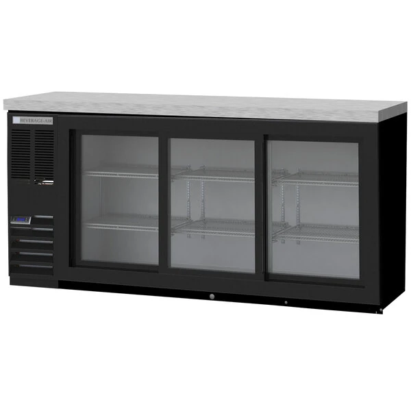 Beverage-Air BB72HC-1-GS-B-27-ALT 72" Black Counter Height Sliding Glass Door Back Bar Refrigerator with Left Side Compressor