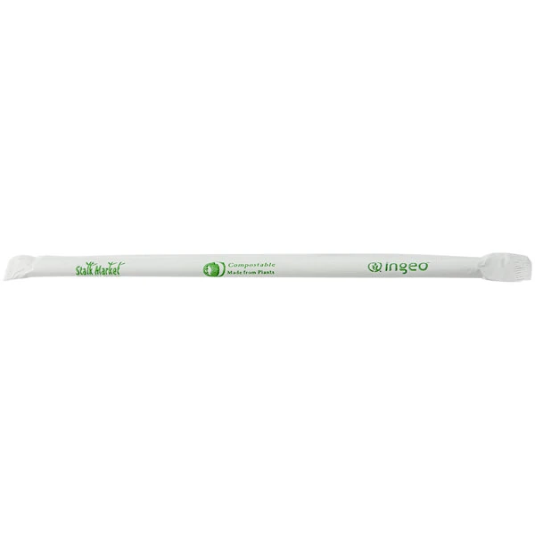 Stalk Market Planet+ PLA-S6W-C 7 3/4" Clear Jumbo Compostable Wrapped PLA Straw - 4,800/Case