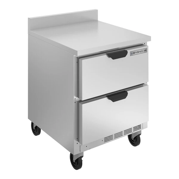 Beverage-Air WTRD27AHC-2-FIP 27" Compact Worktop Refrigerator with Two Drawers and 4" Foamed-In-Place Backsplash