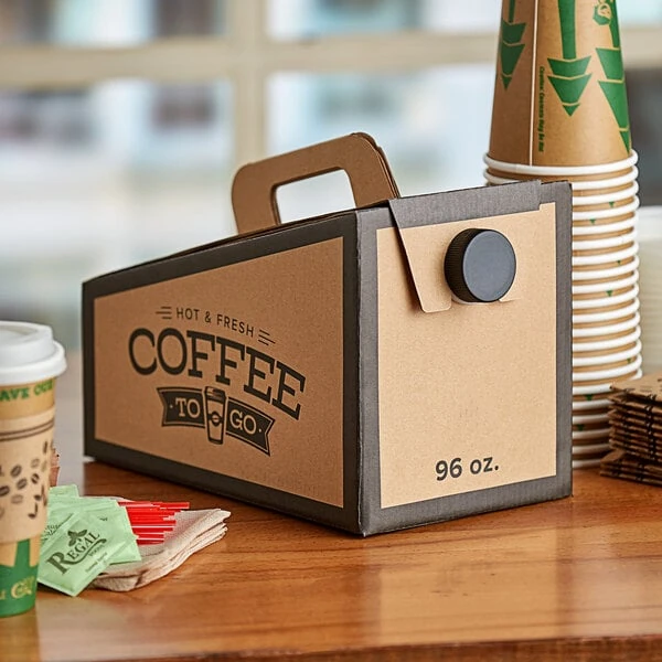 Choice 96 oz. Beverage Take-Out Container with Coffee To-Go Print - 5/Pack