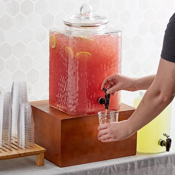 Acopa 5 Gallon Hammered Glass Beverage Dispenser with Wood Base