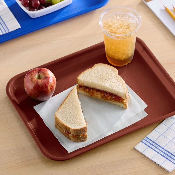 Choice 10" x 14" Burgundy Plastic Fast Food Tray - 12/Pack