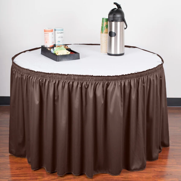 Snap Drape 5412CE29S3-005 Wyndham 13' x 29" Brown Shirred Pleat Table Skirt with Velcro® Clips