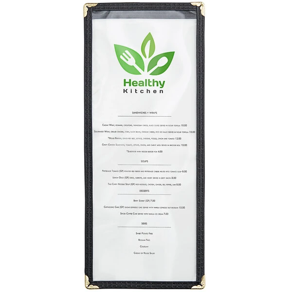 Choice 4 1/4" x 11" Black 2-View Single Pocket Menu Cover