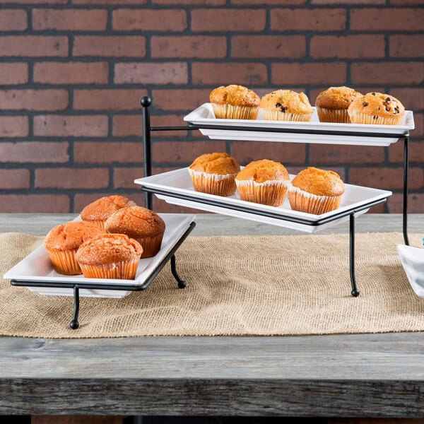 American Metalcraft TTMEL3 Ironworks Three-Tier Foldable Rectangular Display Stand with Melamine Platters