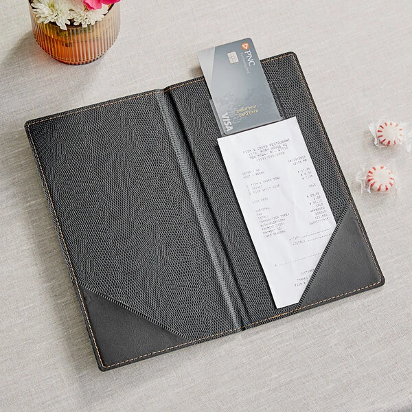 American Metalcraft Securit MCTRBPBL Faux Leather Black Check Presenter