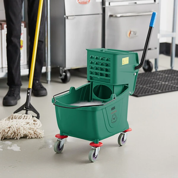 Lavex 26 Qt. Green Mop Bucket and Side Press Wringer Combo