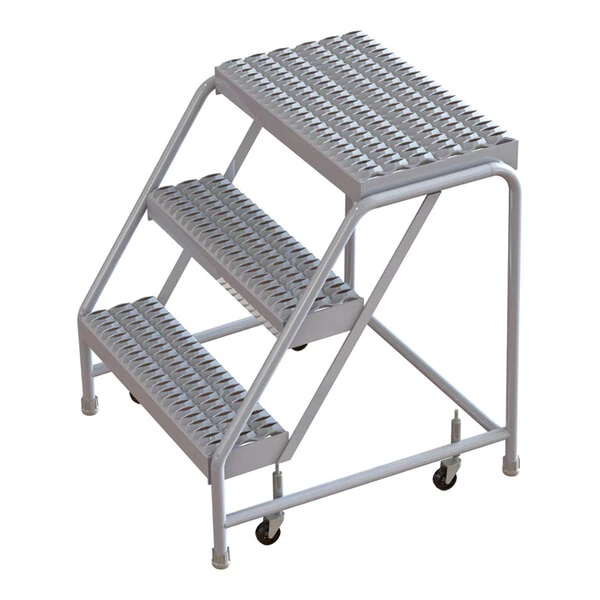 Tri-Arc 3-Step Aluminum Mobile Step Stool with Serrated Tread, 16" Wide Steps, and 14" Deep Top Step WLAR003165 - 350 lb. Capacity