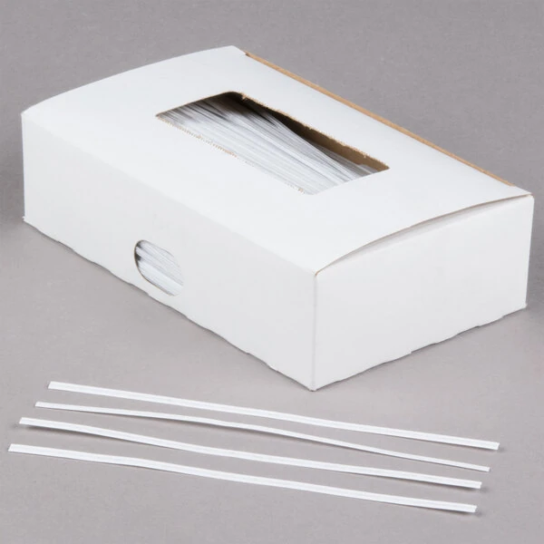 Bedford Industries Inc. 7" White Laminated Paper Bag Ties - 2,000/Box