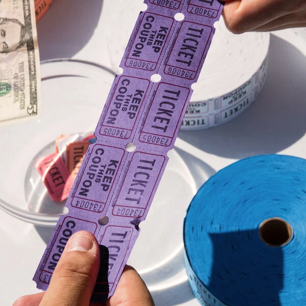 Carnival King Purple 2-Part Customizable Raffle Tickets - 2,000/Roll