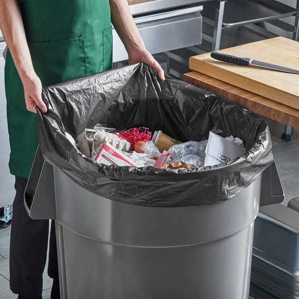 EcoStrong Plus PCRL4347SHK 56 Gallon 1.35 Mil 43" x 47" Linear Low-Density Medium-Duty Black Can Liner / Trash Bag - 100/Case