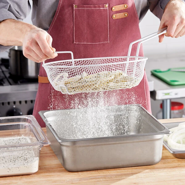 Choice 12" Epoxy-Coated Medium Mesh Breading Basket with Helper Handle