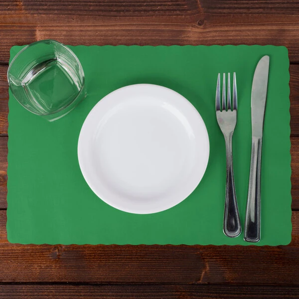 Hoffmaster 310526 10" x 14" Jade Green Colored Paper Placemat with Scalloped Edge - 1,000/Case